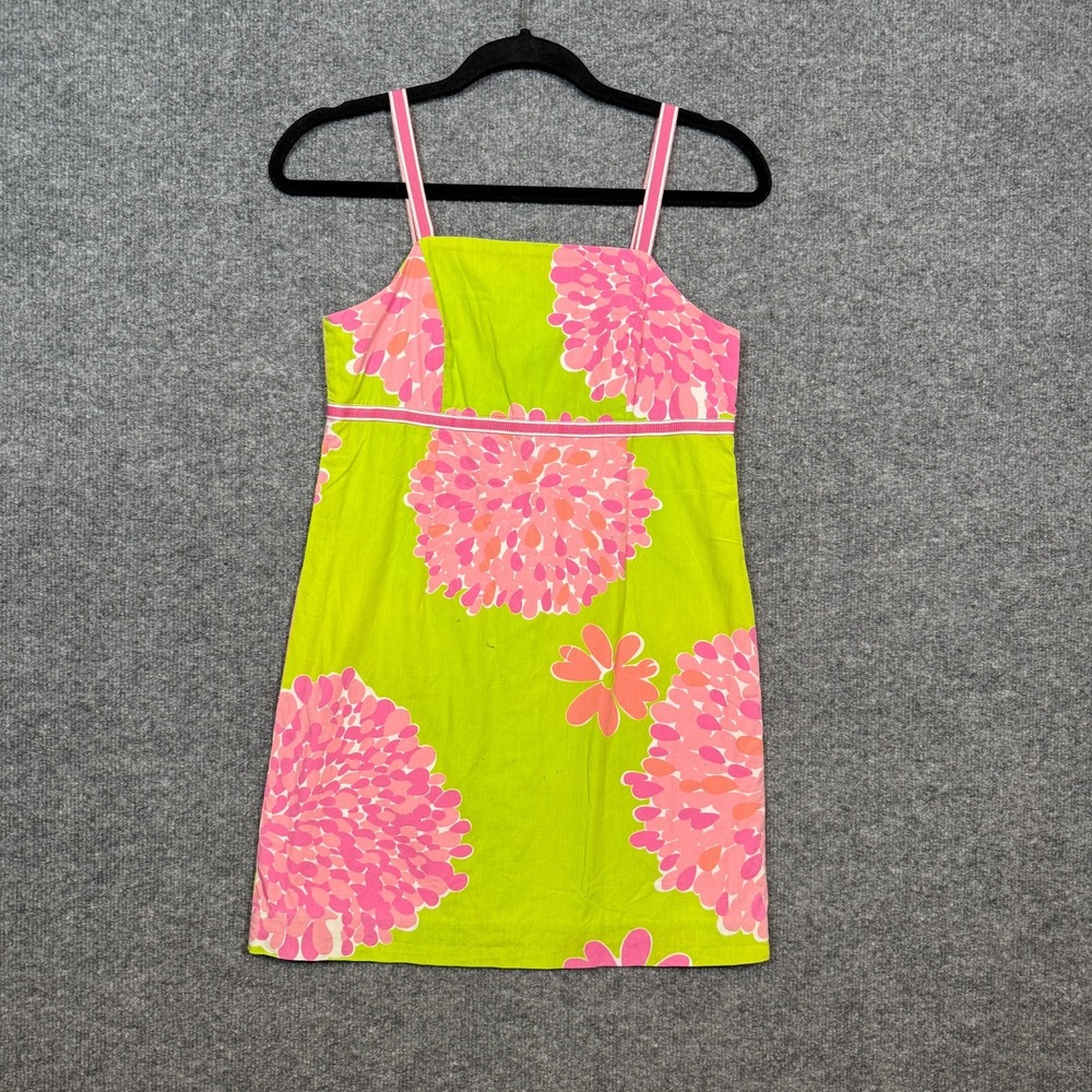 Lilly Pulitzer‎ Dress Girls 14 Youth Sun Dress Green Pink Flowers Floral Vtg Y2K